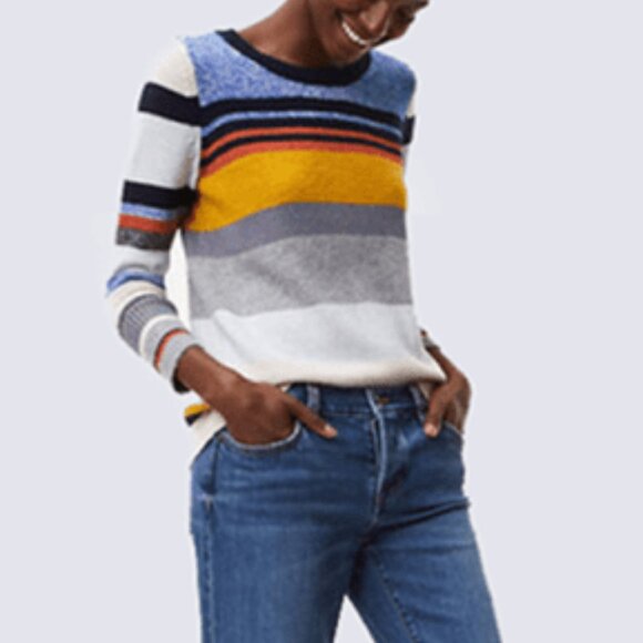 LOFT Women's Blue Striped Multicolor Long Sleeve Preppy Crewneck Sweater Medium - Picture 7 of 7